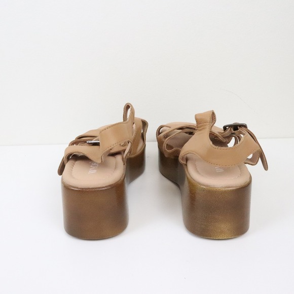 WYDR Studios Willow T-Strap Wedge Sandals 9 Toast Tan Platform Leather Strappy - Picture 8 of 9